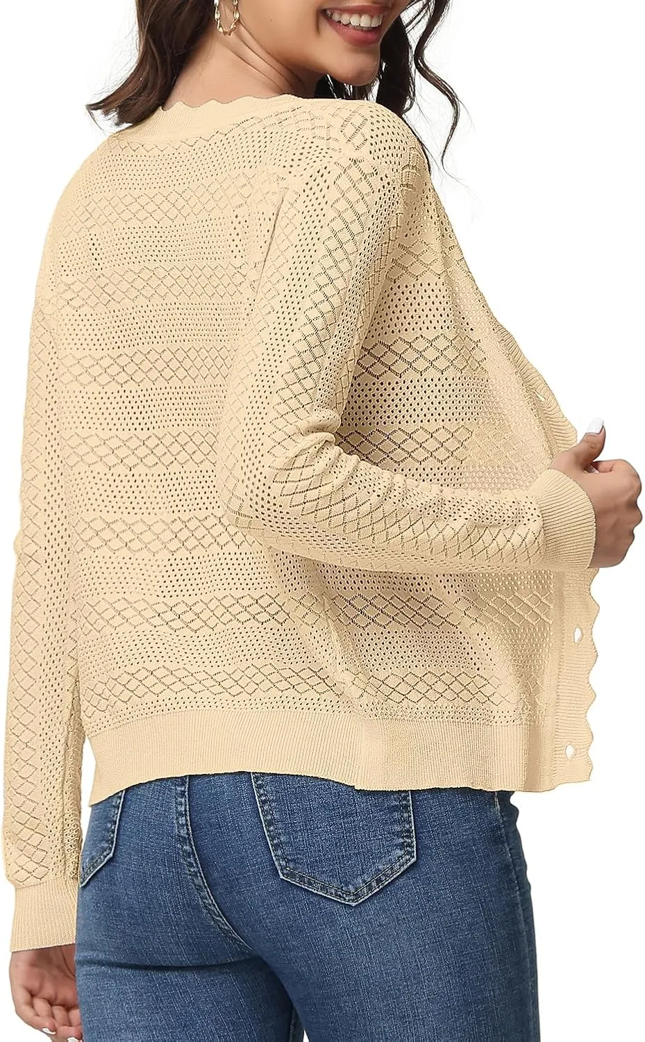 VibeVista Womens Cropped Cardigan Long Sleeve Button Down V Neck Sweater Open Front Lightweight Shrug for Dresses Tops