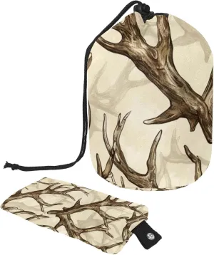 Vintage Elk Antler Print Travel Cosmetic Bags Makeup Bag for Women, Foldable Drawstring Travel Cosmetic Bags, Portable Toiletry Bucket Bag