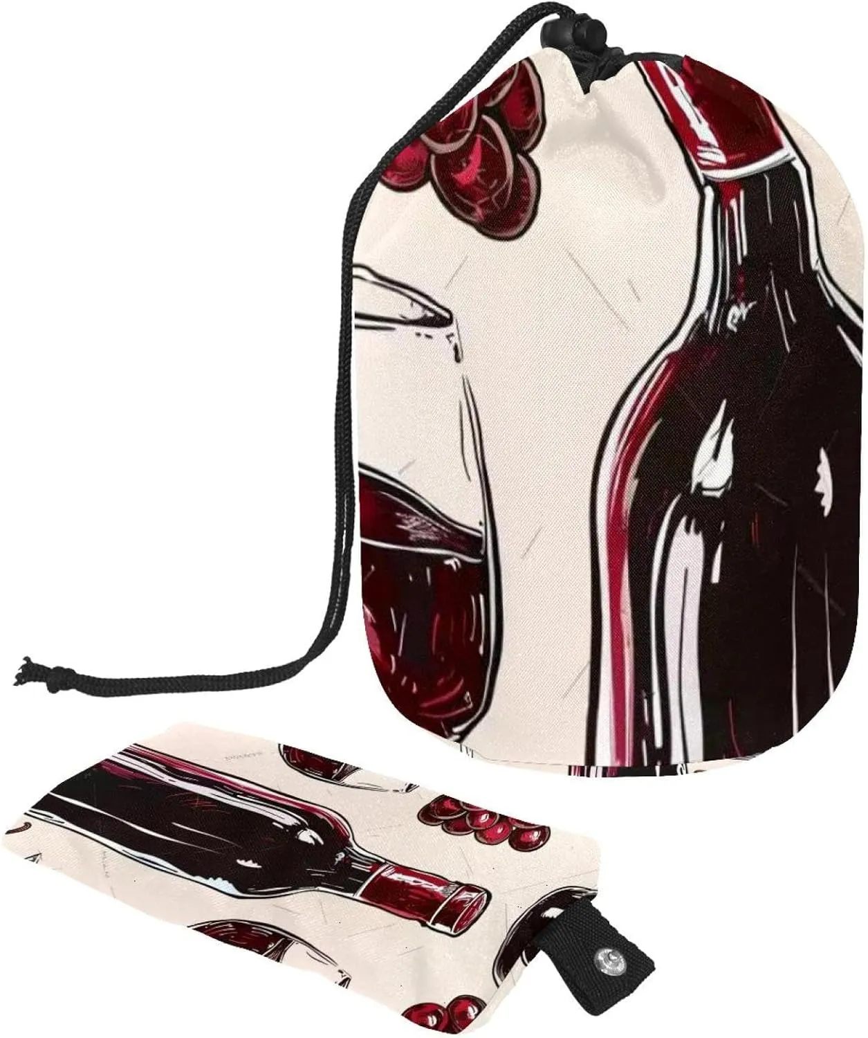 Vintage Grape Wine Glasses 13 Travel Cosmetic Bags Makeup Bag for Women, Foldable Drawstring Travel Cosmetic Bags, Portable Toiletry Bucket Bag