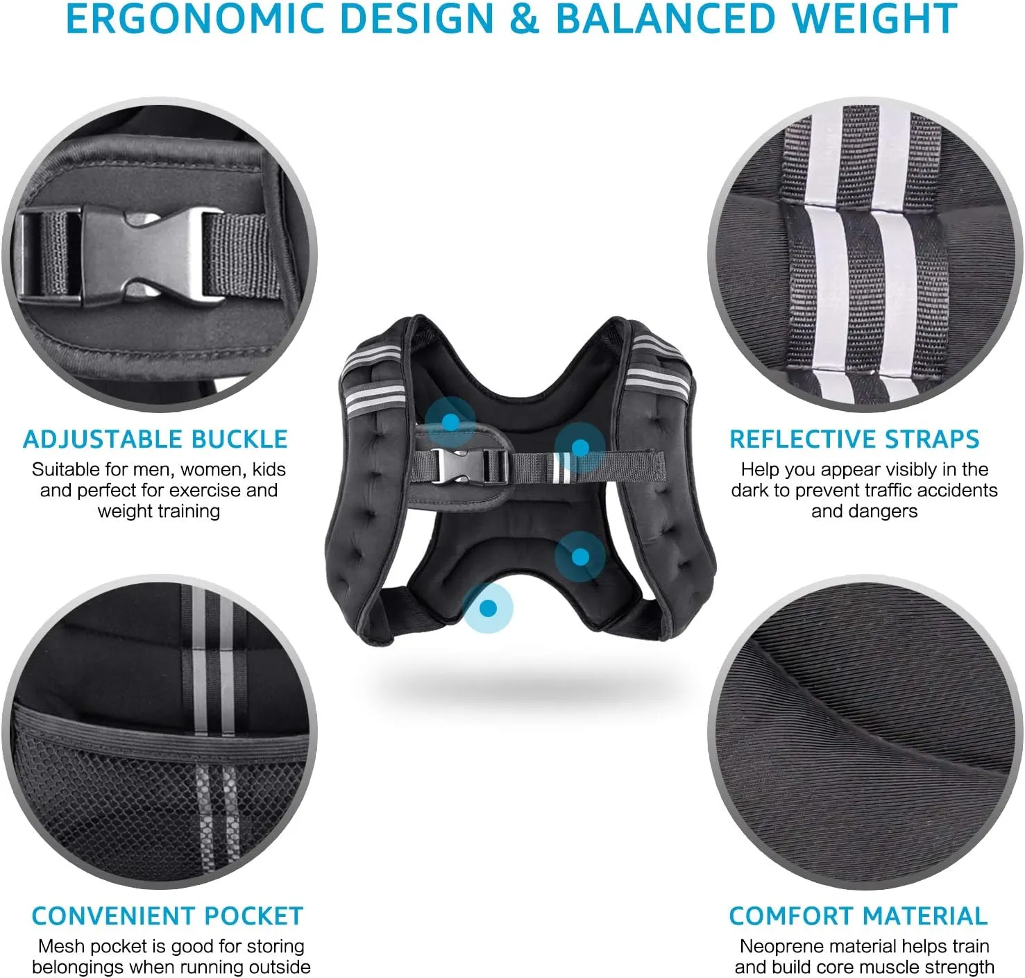 Weighted Vest Weight Vest for Men Women Kids Weights Included, Body Weight Vests Adjustable for Running, Training Workout, Jogging, Walking