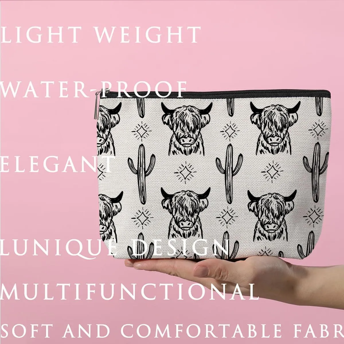Western Makeup Bag Western Gifts for Women Western Stuff Highland Cow Gifts Cowgirl Gifts Retro Cosmetic Bag Zipper Pouch for Mothers Day Graduation Birthday