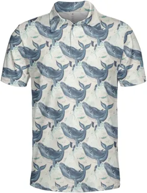 Whale Polo Shirts for Men - Marine Stylish Mens Goft Shirt Casual Short Sleeve Button Down Outfit Set 18
