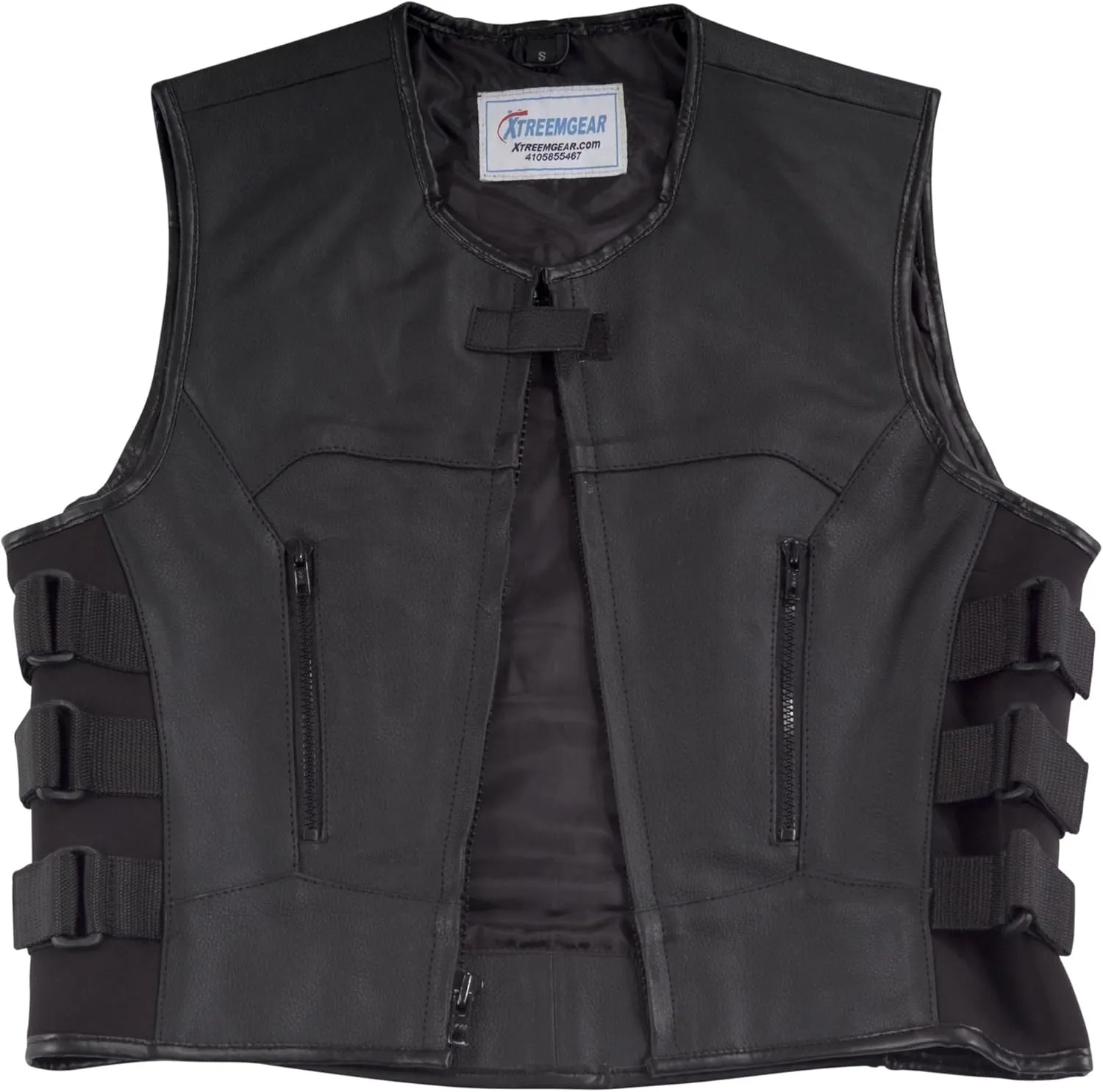 WICKED STOCK Leather Vest Men-Full Black leather Motorcycle Vests for Men - Bulletproof Style Motorcycle Vest- YKK Zippers