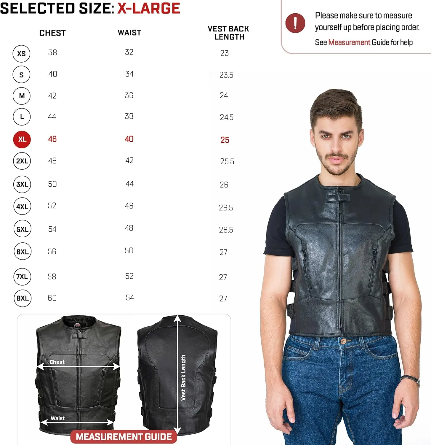 WICKED STOCK Leather Vest Men-Full Black leather Motorcycle Vests for Men - Bulletproof Style Motorcycle Vest- YKK Zippers