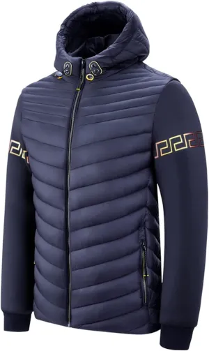 Winter Men's Casual Cotton Down Padded Jacket Print Warm Coat Portable Lightweight Packable Hooded Clothing
