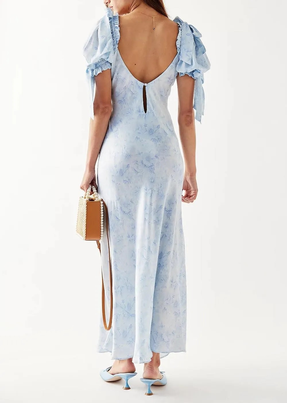 Woman Floral Puff Sleeve Maxi Dress Square Neck Ruffle Flowy Long Dresses Boho Tiered A Line Summer Sundress