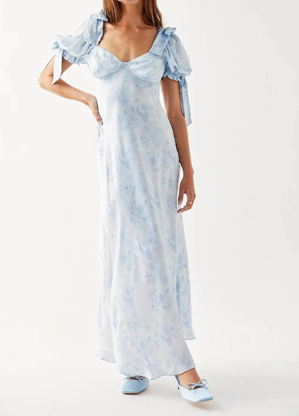 Woman Floral Puff Sleeve Maxi Dress Square Neck Ruffle Flowy Long Dresses Boho Tiered A Line Summer Sundress