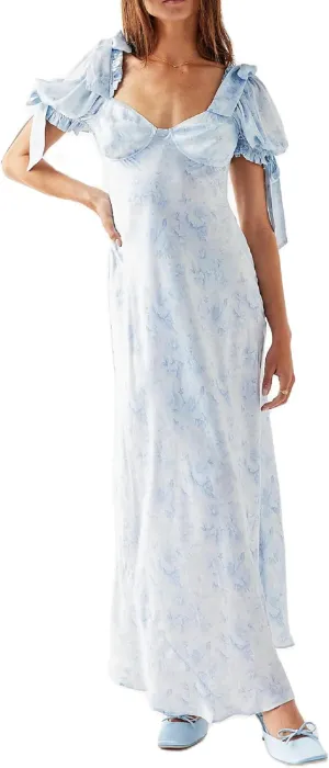 Woman Floral Puff Sleeve Maxi Dress Square Neck Ruffle Flowy Long Dresses Boho Tiered A Line Summer Sundress