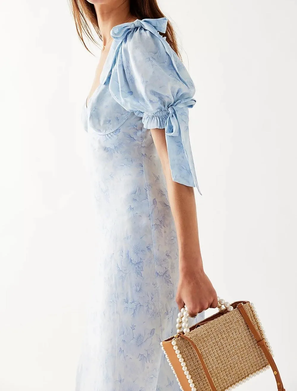 Woman Floral Puff Sleeve Maxi Dress Square Neck Ruffle Flowy Long Dresses Boho Tiered A Line Summer Sundress