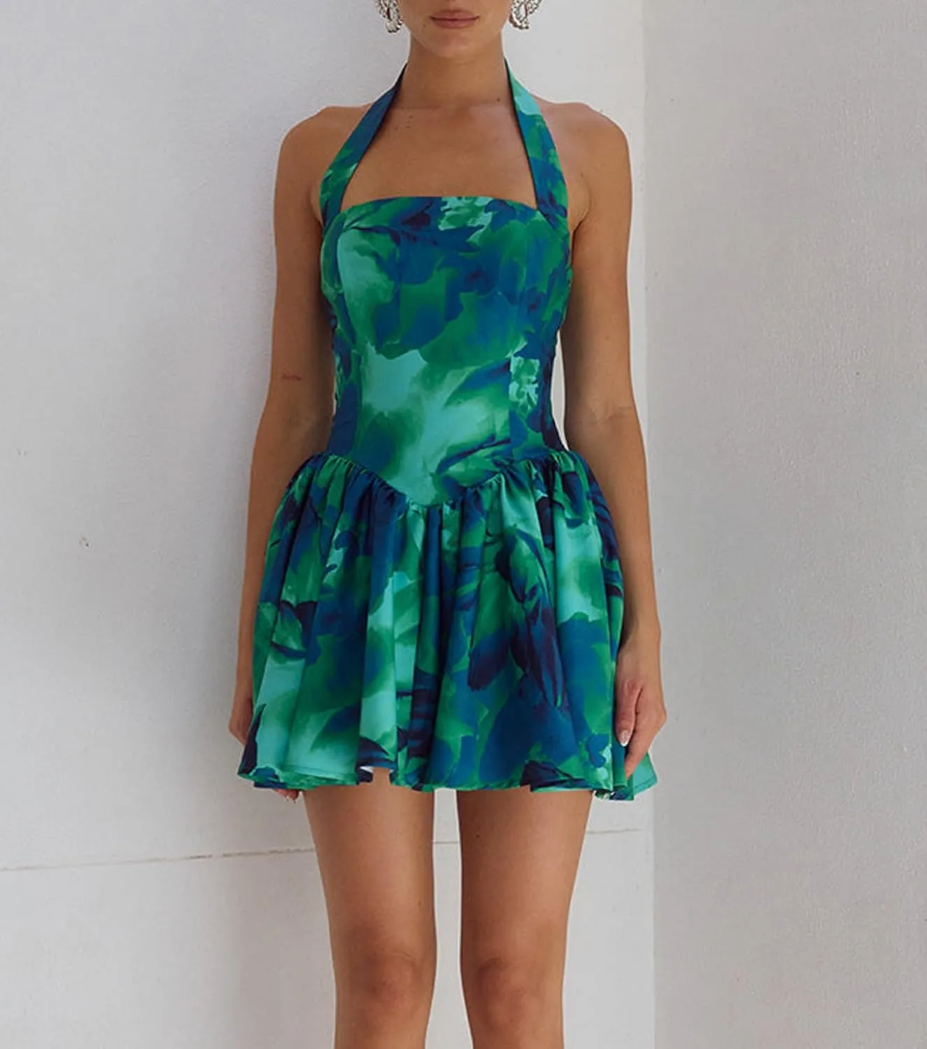 Women Boho Floral Cami Mini Dress Spaghetti Strap Printed A Line Short Dress Graffiti Cut Out Colorful Summer Dress
