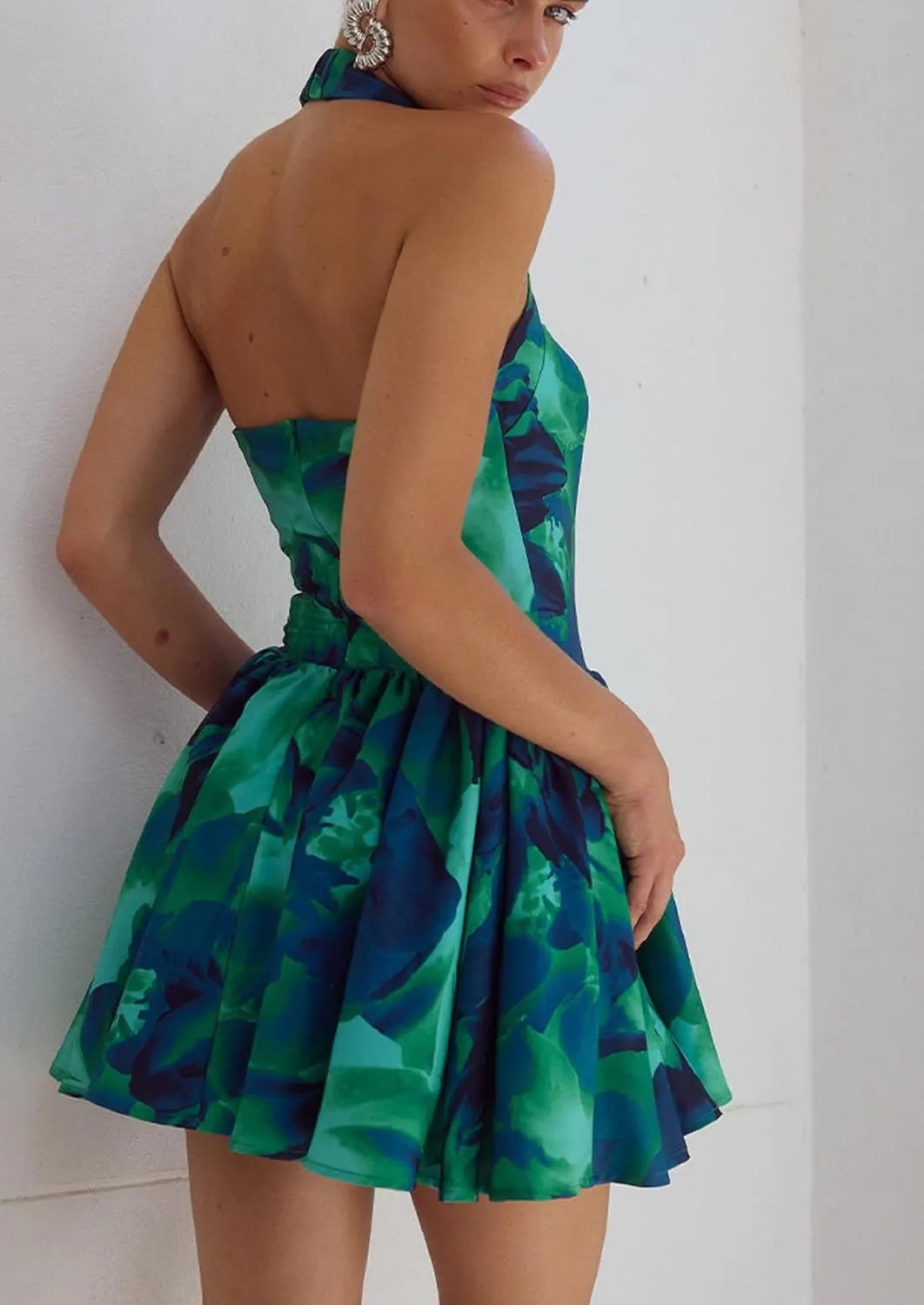 Women Boho Floral Cami Mini Dress Spaghetti Strap Printed A Line Short Dress Graffiti Cut Out Colorful Summer Dress