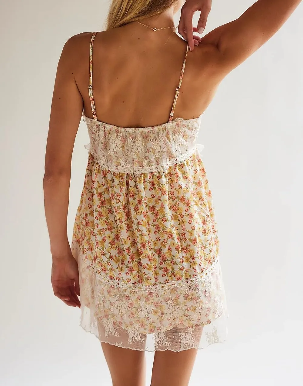 Women Boho Floral Mini Cami Dress Spaghetti Strap Flowy Sling Dress Graphic Backless Summer Holiday Sundress