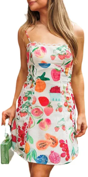 Women Boho Graphic Mini Dress Spaghetti Strap A Line Dress Graffiti Halter Dresses Colorful Summer Sundress
