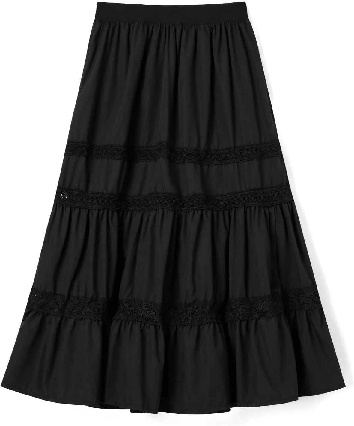 Women Casual Long Skirt Vintage High Waisted Lace Patchwork Beach Skirt A Line Flowy Maxi Skirt
