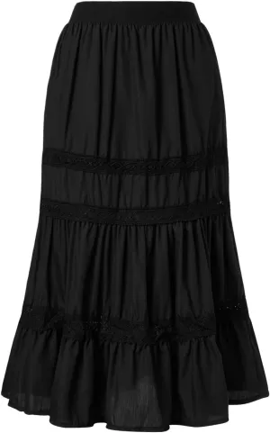 Women Casual Long Skirt Vintage High Waisted Lace Patchwork Beach Skirt A Line Flowy Maxi Skirt