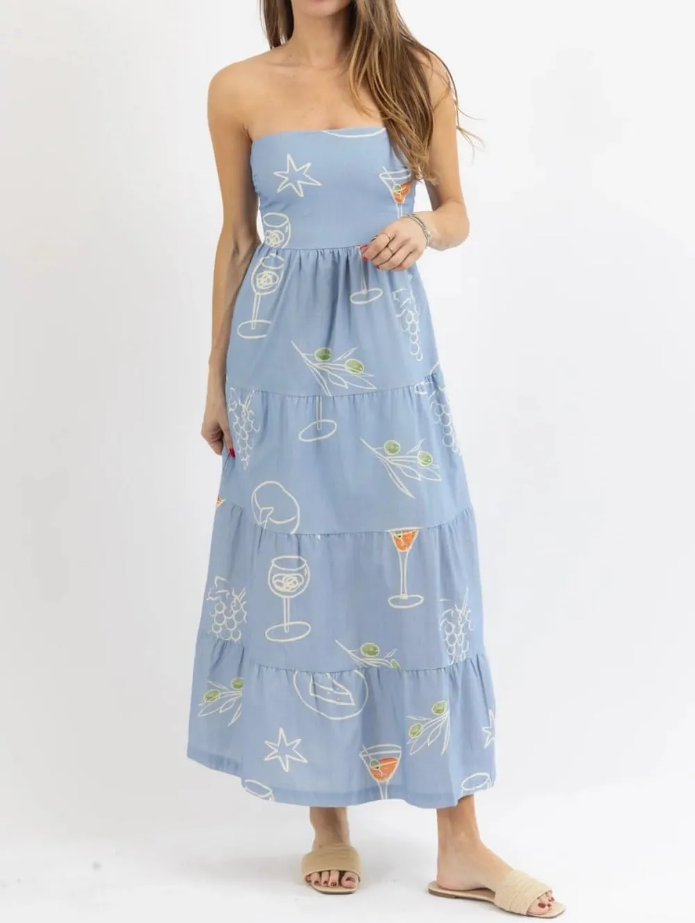 Women Floral Print Maxi Tube Dress Strapless Flowy Long Bandeau Dress Y2K Open Back Sundress Summer Beachwear