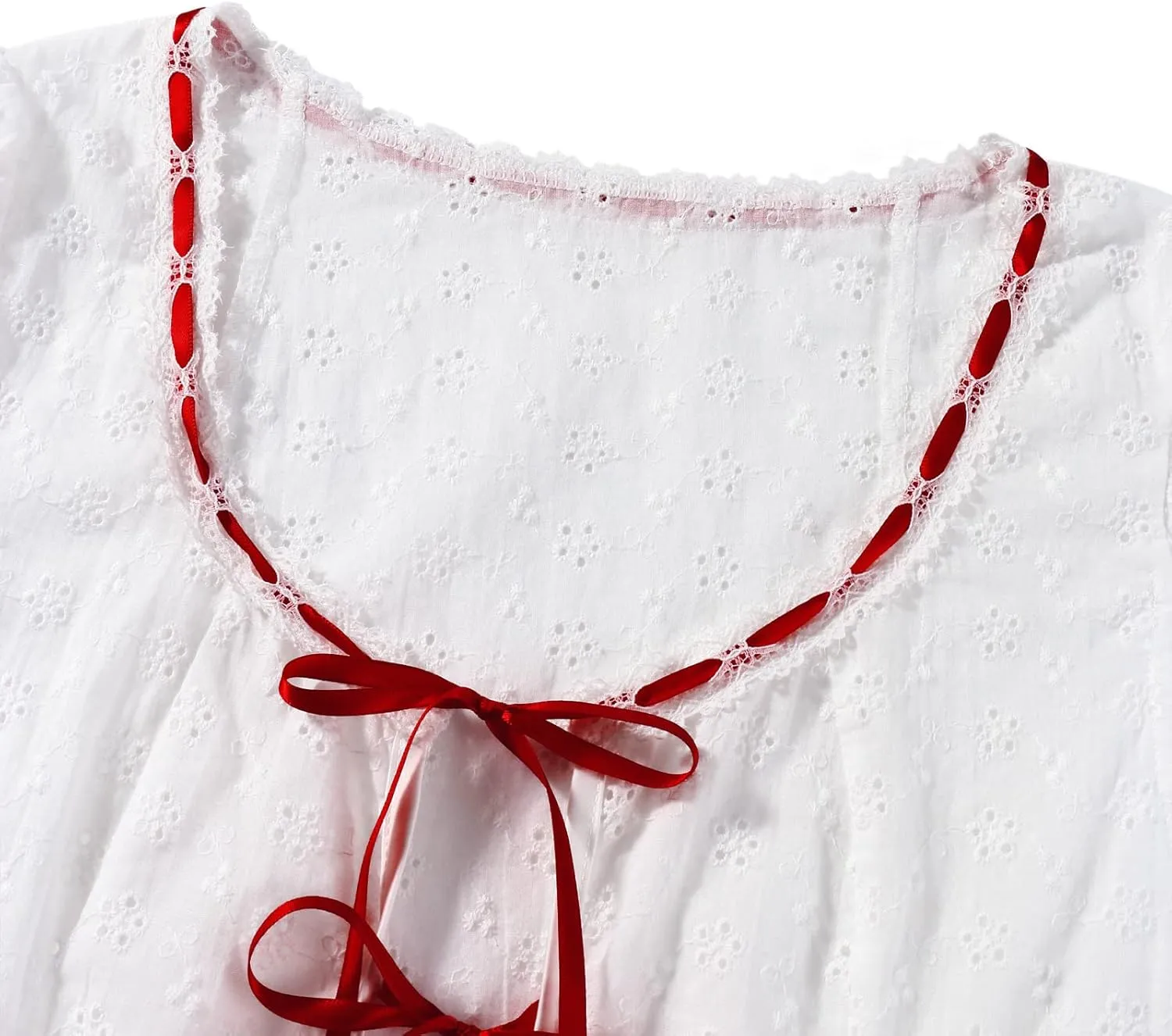 Women Hollow Out Eyelet Lace Mini Dress Short Puff Sleeve Tie Up A-Line Dress Y2k Strap Ruffle Flowy Short Dress