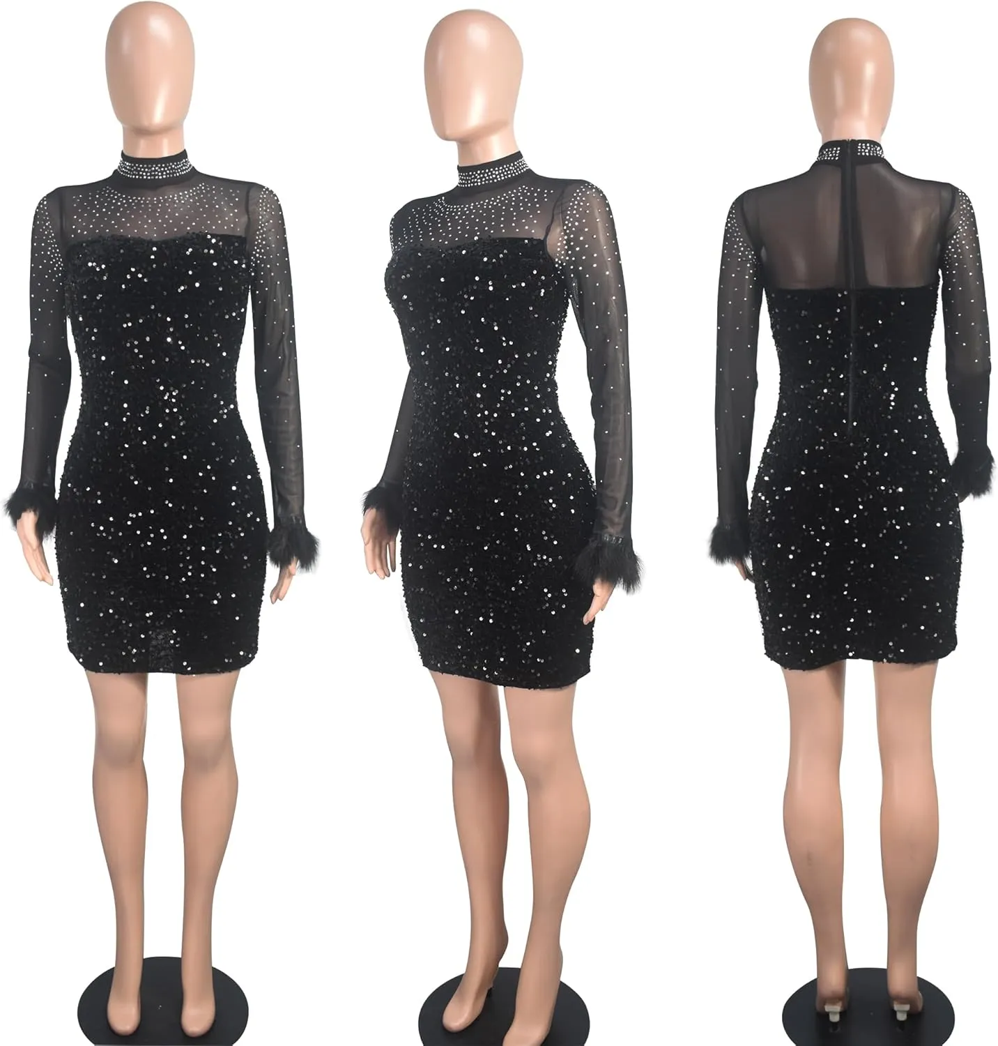 Women Sexy Elegant Sparkly Rhinestone Birthday Cocktail Party Club Night Outfit Prom Dress Evening Dress