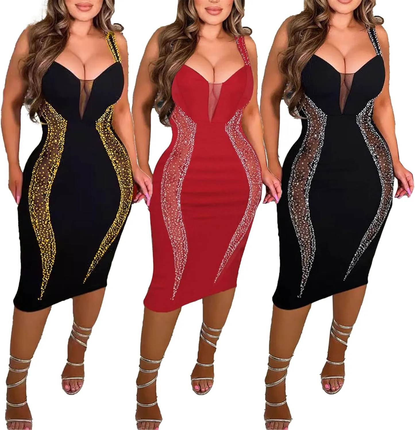 Women Sexy Elegant Sparkly Rhinestone Birthday Cocktail Party Club Night Outfit Prom Dress Evening Dress