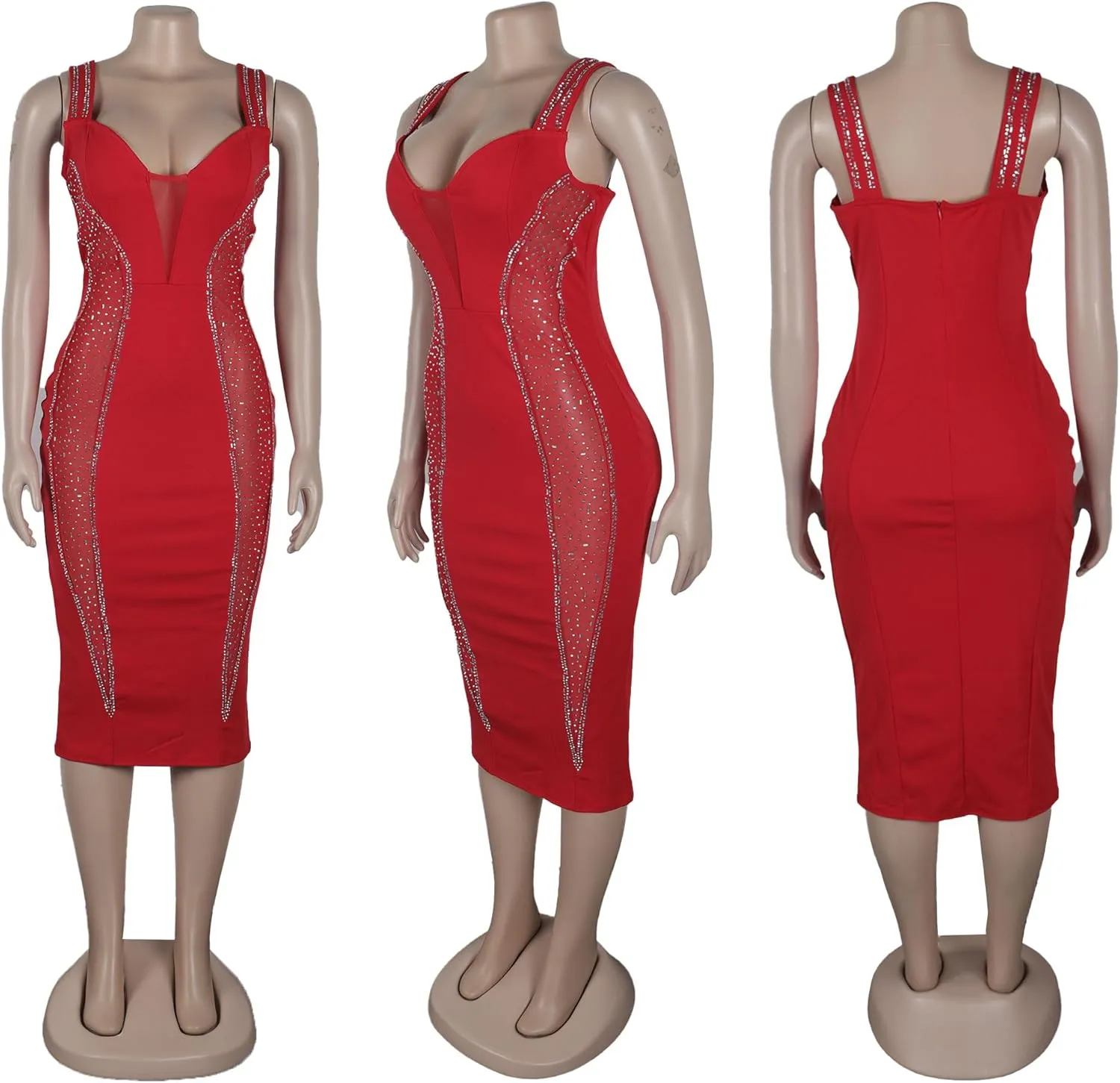 Women Sexy Elegant Sparkly Rhinestone Birthday Cocktail Party Club Night Outfit Prom Dress Evening Dress