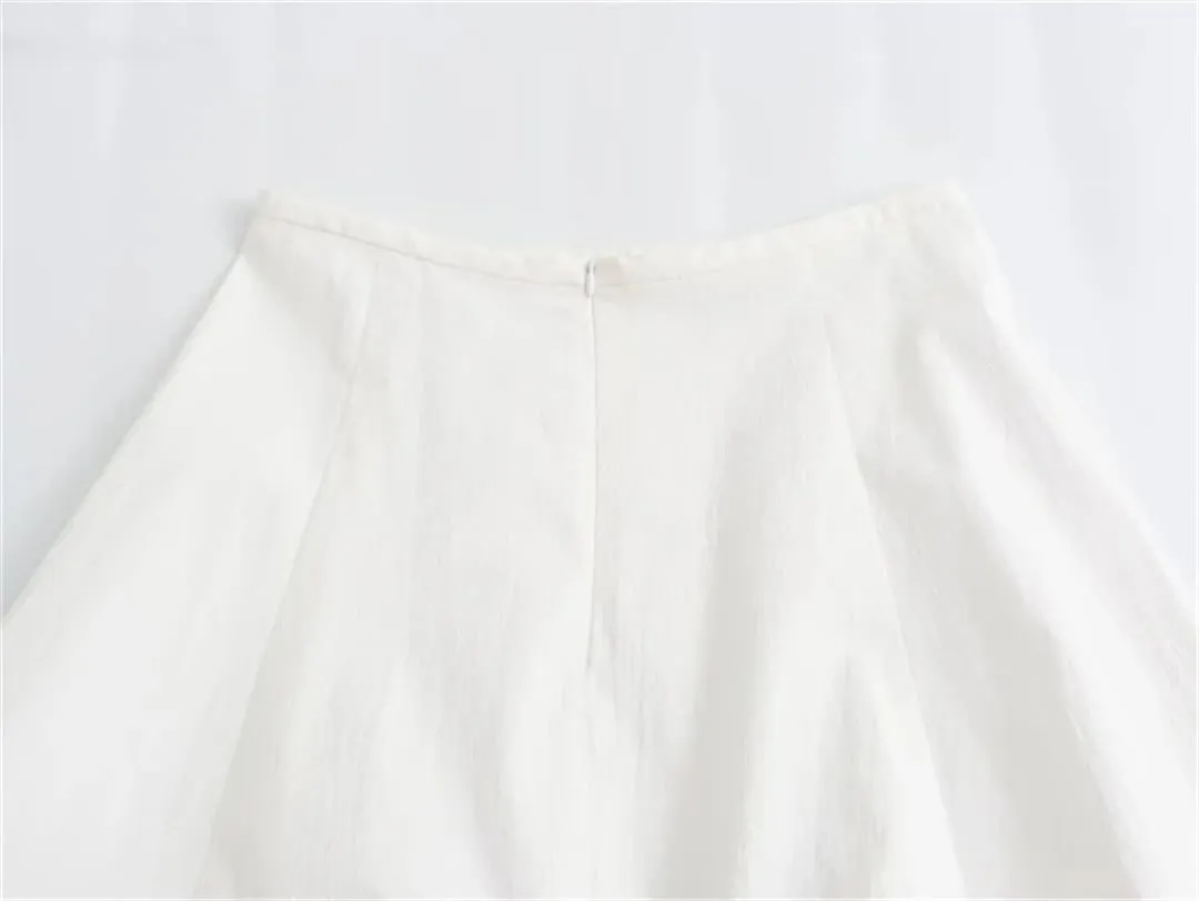 Women Solid A-Line Midi Skirt High Waist Zipper Pleated Casual Office Lady Skirts