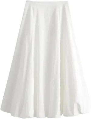 Women Solid A-Line Midi Skirt High Waist Zipper Pleated Casual Office Lady Skirts