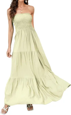 Women Strapless A Line Maxi Dress Tube Top Backless Casual Summer Dress