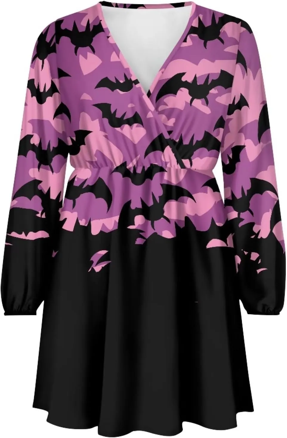 Women Tunic Casual Dress Lantern Long Sleeve V-Neck Loose Waist A-line Short Dress S-2XL