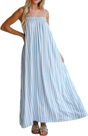 Women Y2K Spaghetti Strap Maxi Dress Boho Flowy Cami Dress Backless Loose Sundress Summer Holiday Beach Dress