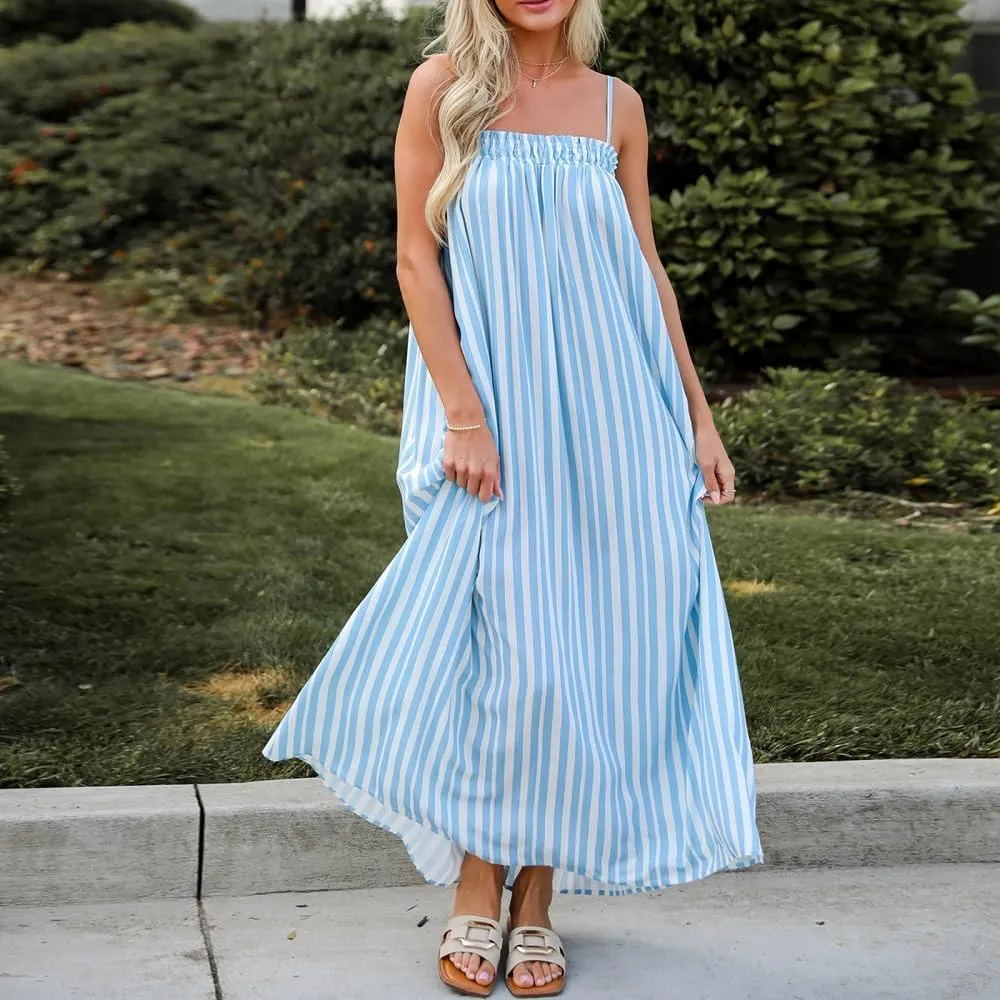 Women Y2K Spaghetti Strap Maxi Dress Boho Flowy Cami Dress Backless Loose Sundress Summer Holiday Beach Dress