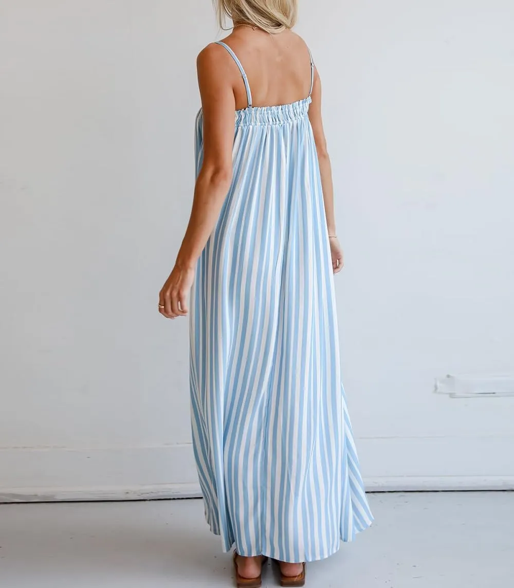 Women Y2K Spaghetti Strap Maxi Dress Boho Flowy Cami Dress Backless Loose Sundress Summer Holiday Beach Dress
