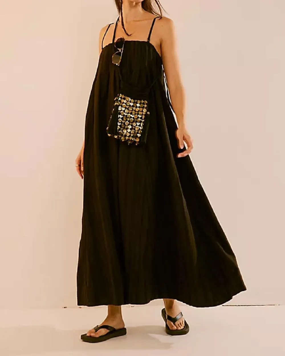Women Y2K Spaghetti Strap Maxi Dress Boho Flowy Cami Dress Backless Loose Sundress Summer Holiday Beach Dress