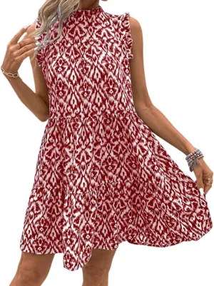 Women's Casual Boho Floral Print Dresses Summer Ruffle Sleeveless Mini Dress Vacation Beach Tank Sundress 2025