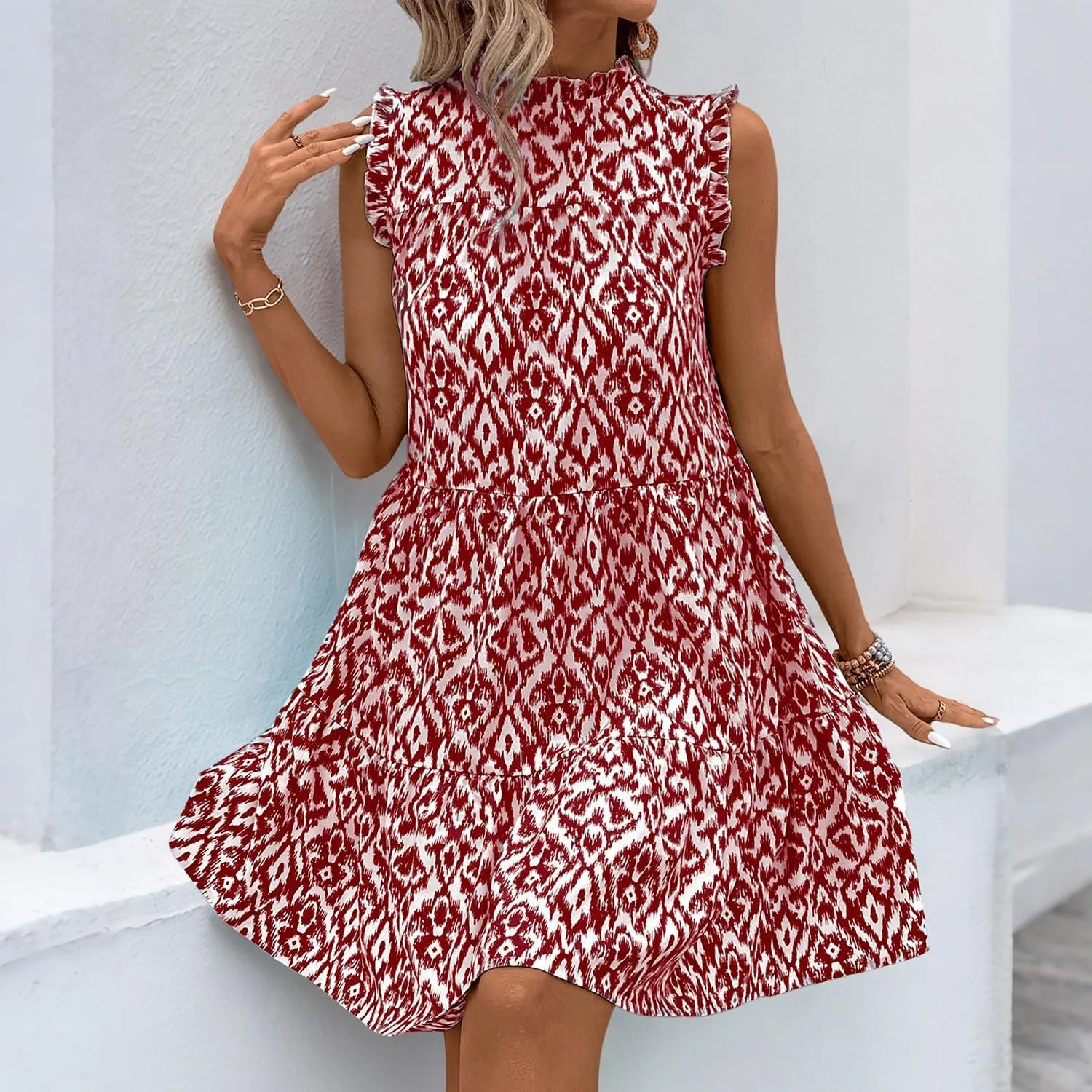 Women's Casual Boho Floral Print Dresses Summer Ruffle Sleeveless Mini Dress Vacation Beach Tank Sundress 2025