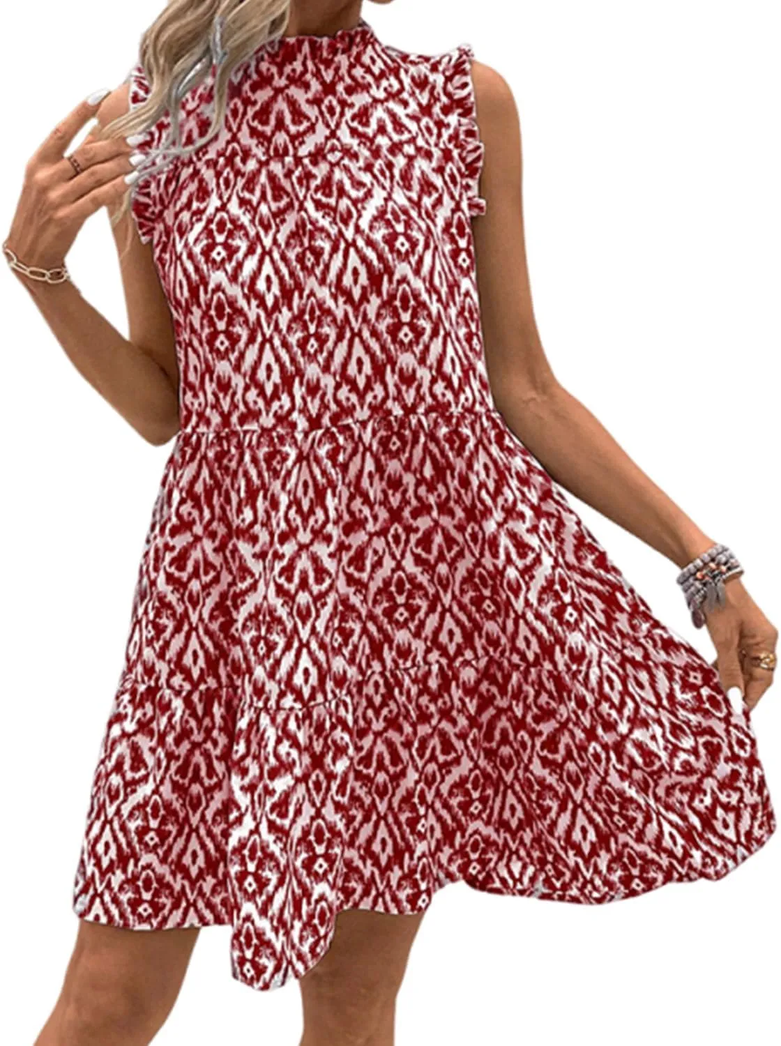 Women's Casual Boho Floral Print Dresses Summer Ruffle Sleeveless Mini Dress Vacation Beach Tank Sundress 2025