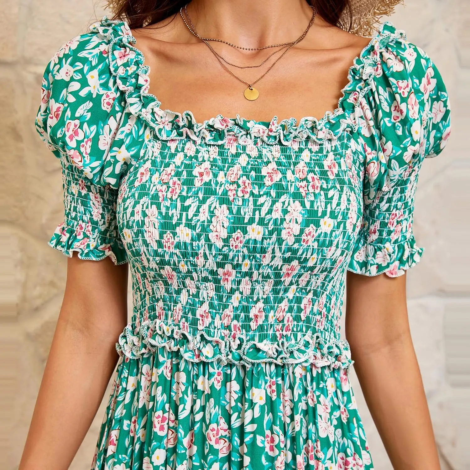Women's Casual Summer Maxi Dresses Short Sleeve Floral Strapless Dress A Line Boho Ruffle Long Dresses