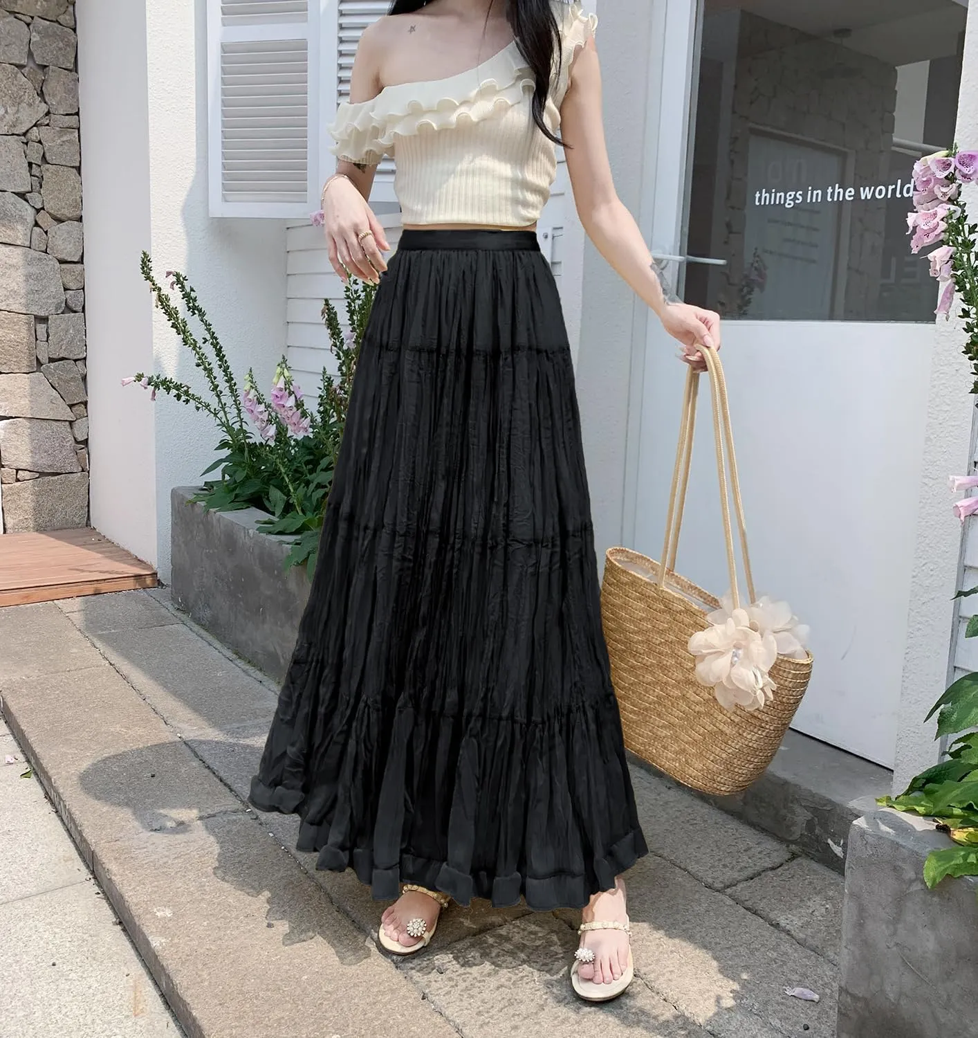 Womens Cute High Waist Maxi Skirt Boho Flowy A Line Dance Long Pleated Skirts