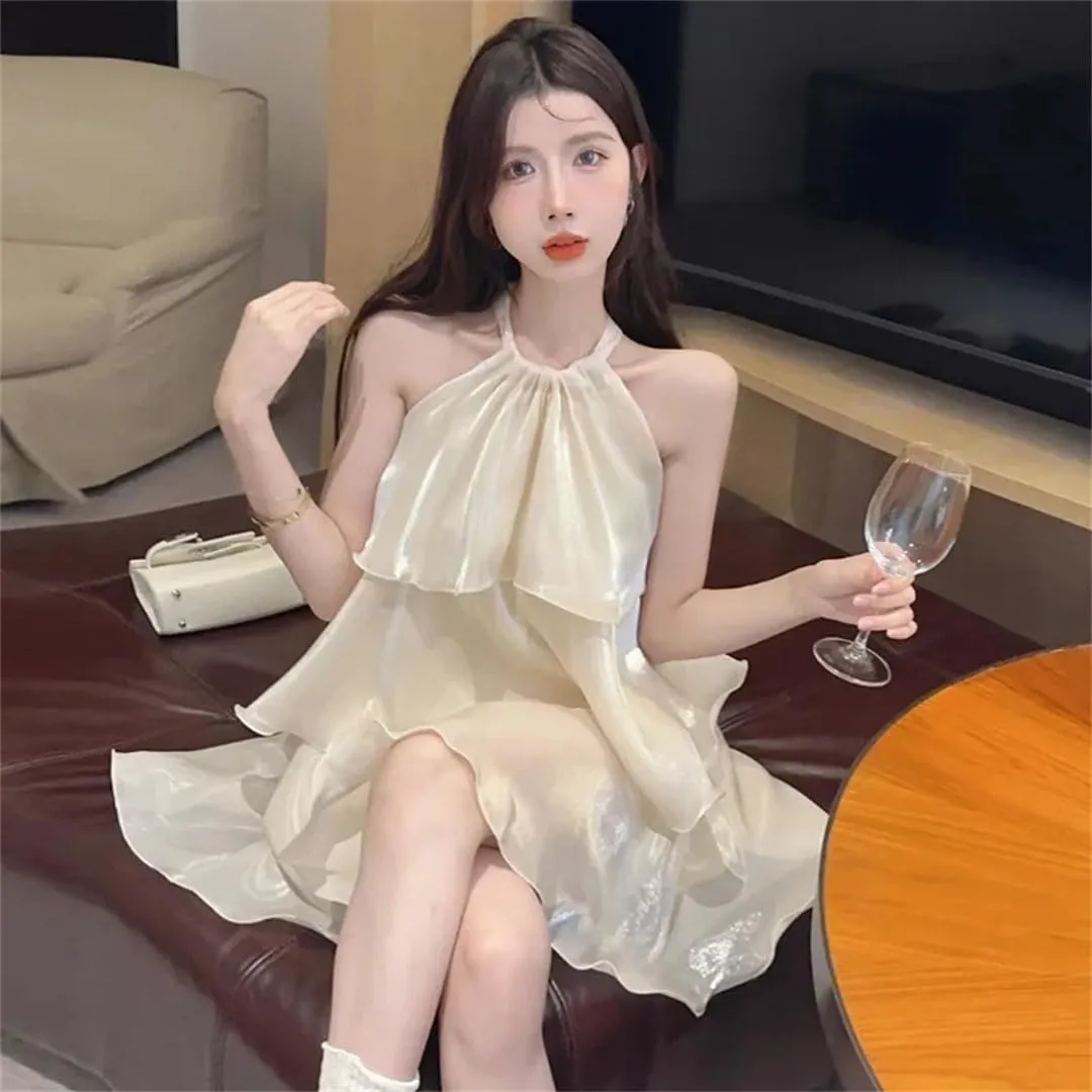 Women's Dress Elegant Sweet Sleeveless Ruffles Mesh Loose Cake Mini Dresses