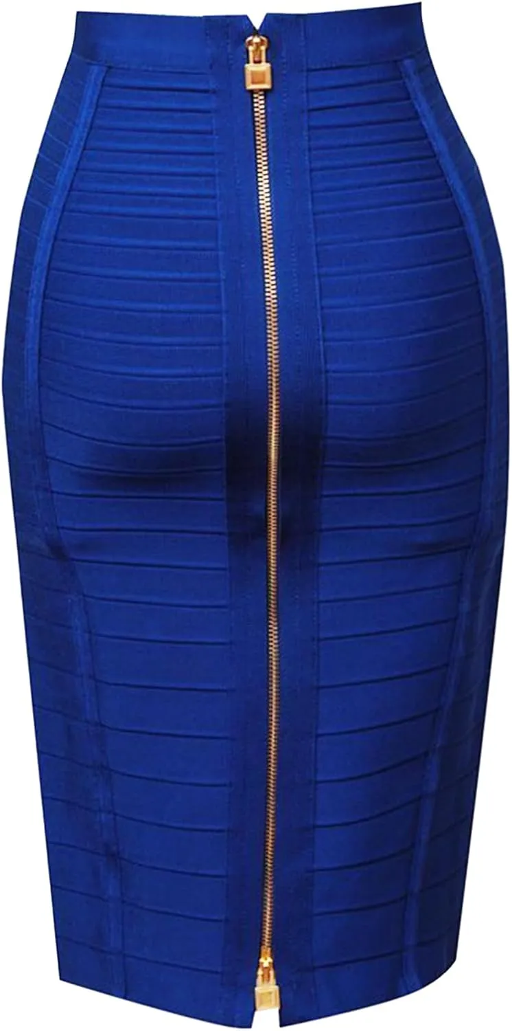 Women's High Waist Elastic Slim Fit Bandage Skirt Solid Color Knee Length Bodycon Pencil Skirt Office Midi Skirt