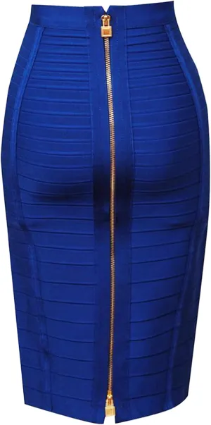 Women's High Waist Elastic Slim Fit Bandage Skirt Solid Color Knee Length Bodycon Pencil Skirt Office Midi Skirt