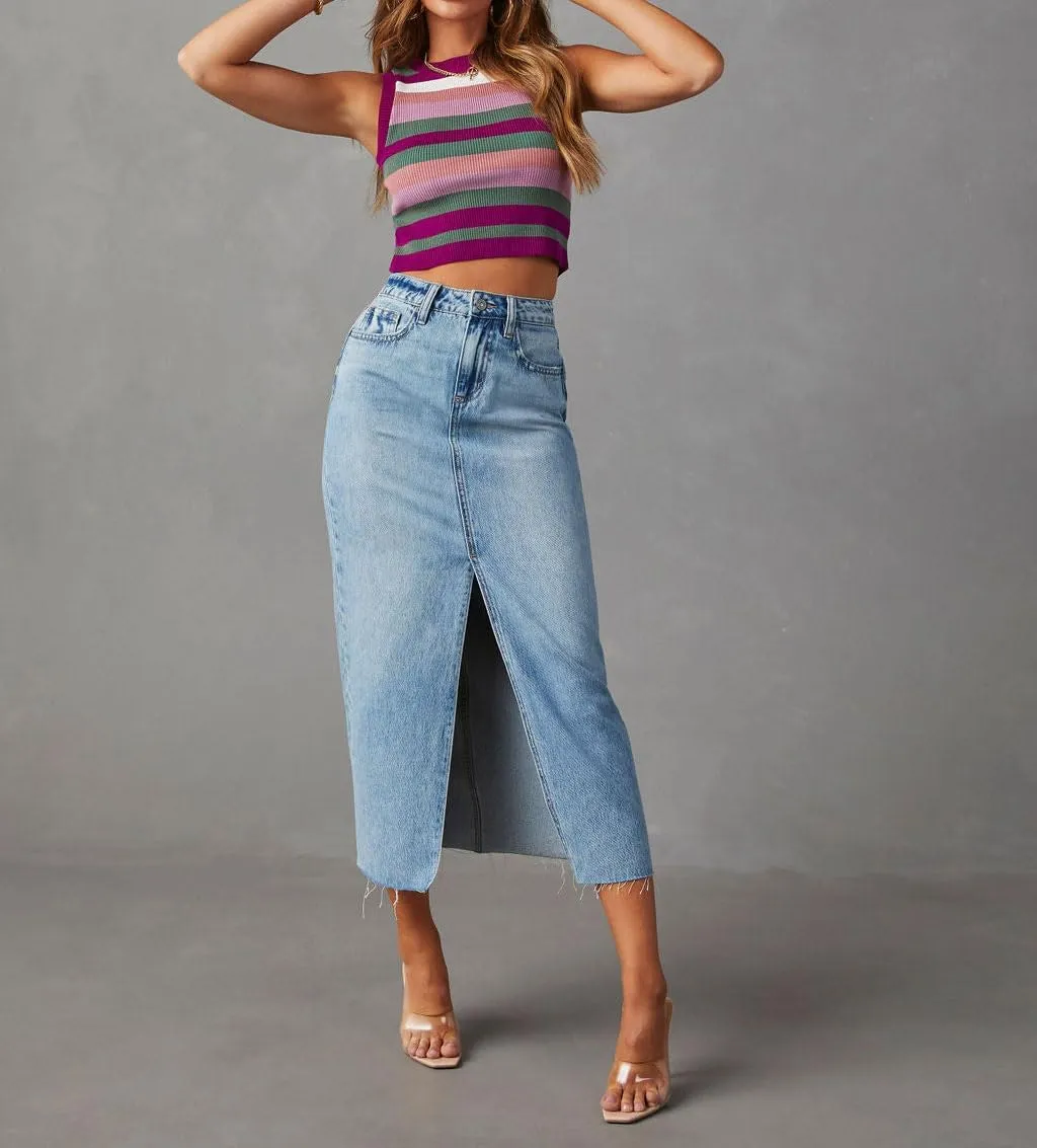 Women's Jean Skirts High Waist Split Denim Skirt Fashion Bodycon Skirt with Pocket Summer Skirt