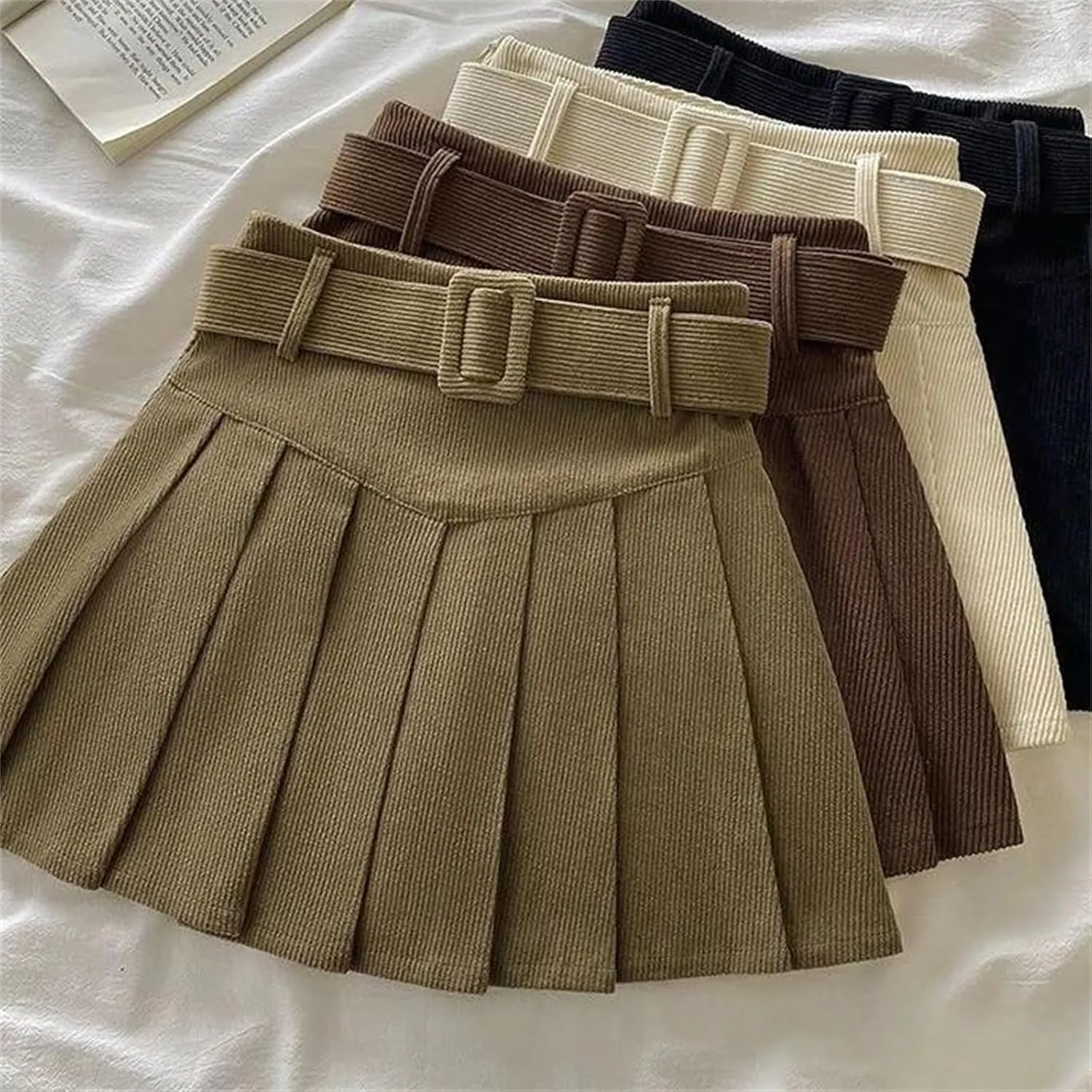 Women's Pleated Mini Skirt  Students Corduroy Solid Color Vintage Slim Fit All-Match Lightweight Golf Skirt