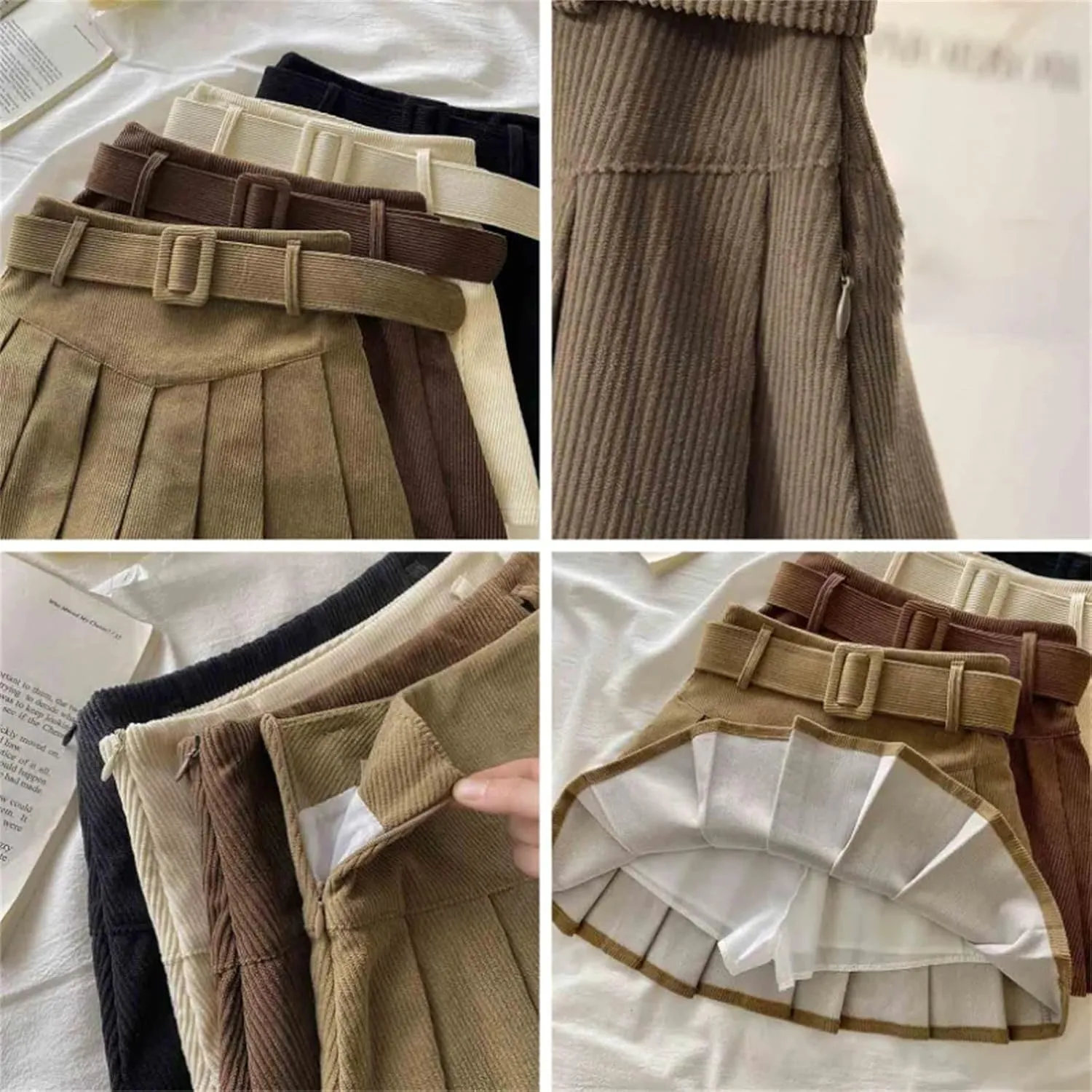 Women's Pleated Mini Skirt  Students Corduroy Solid Color Vintage Slim Fit All-Match Lightweight Golf Skirt