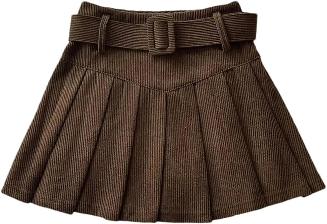 Women's Pleated Mini Skirt  Students Corduroy Solid Color Vintage Slim Fit All-Match Lightweight Golf Skirt