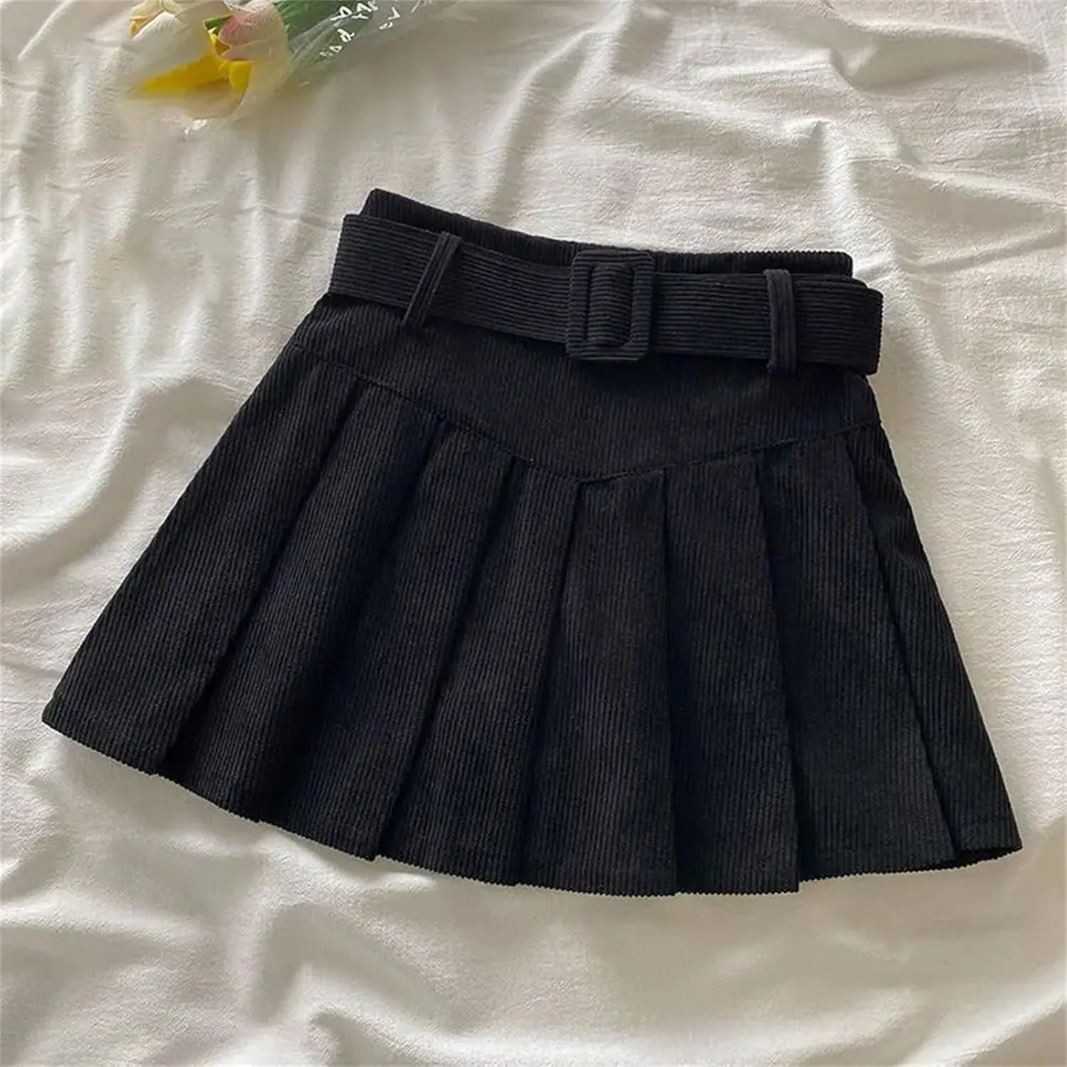 Women's Pleated Mini Skirt  Students Corduroy Solid Color Vintage Slim Fit All-Match Lightweight Golf Skirt