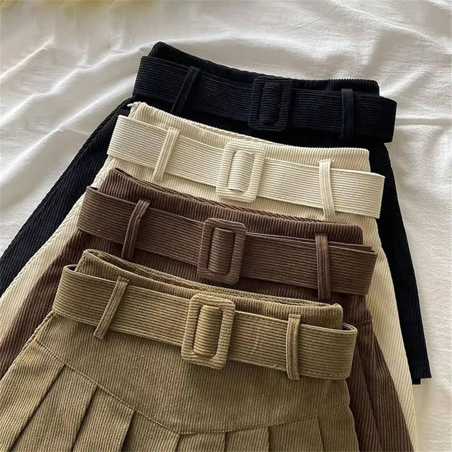 Women's Pleated Mini Skirt  Students Corduroy Solid Color Vintage Slim Fit All-Match Lightweight Golf Skirt