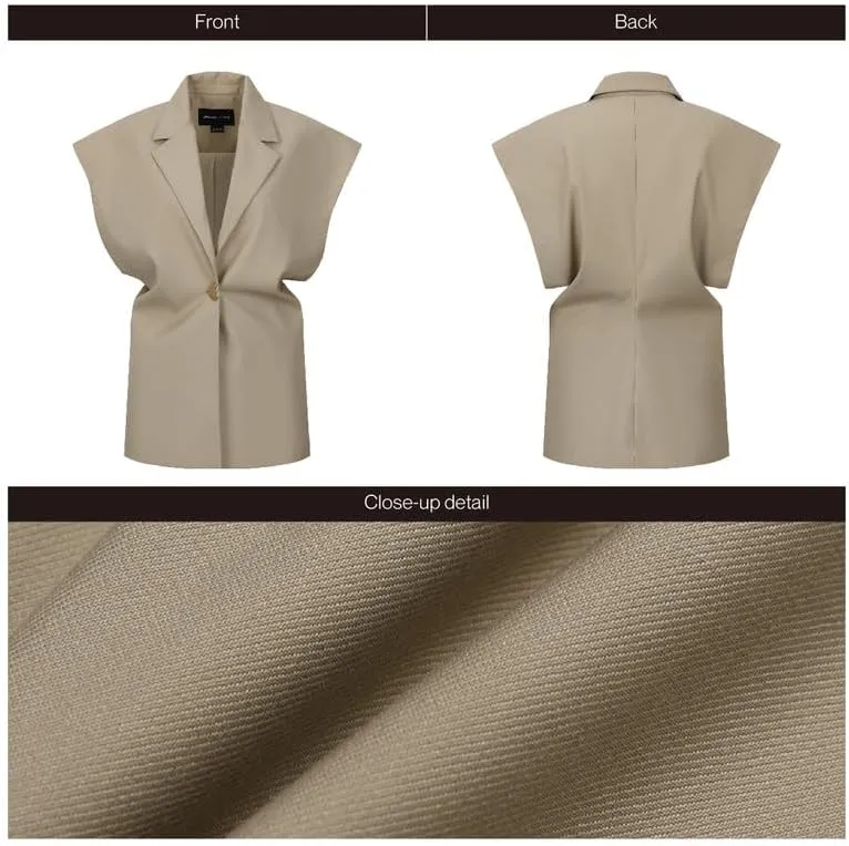 Womens Sleeveless Blazer Vest V Neck Summer Casual Waistcoat Lapel Collar Button Up Tops for Women