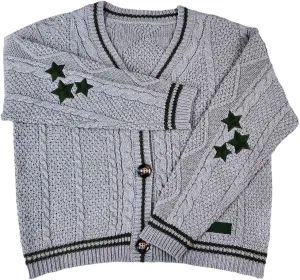 Women's Stars Print Oversized Solid Long Batwing Sleeve Casual Loose Cardigan Knit Open Front Sweater Coat