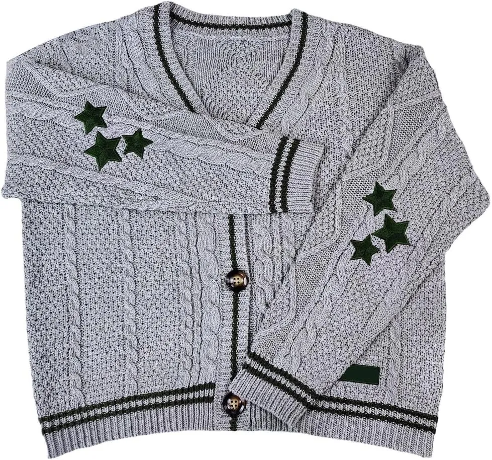 Women's Stars Print Oversized Solid Long Batwing Sleeve Casual Loose Cardigan Knit Open Front Sweater Coat