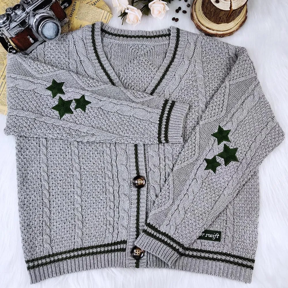Women's Stars Print Oversized Solid Long Batwing Sleeve Casual Loose Cardigan Knit Open Front Sweater Coat